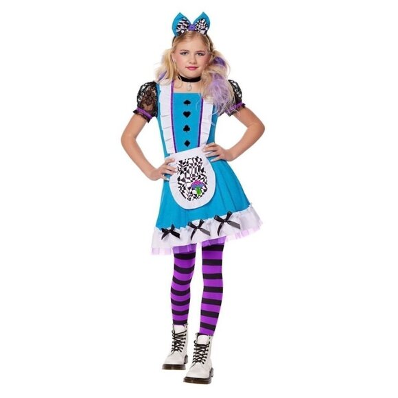 Spirit Halloween Child Whimsical Alice in Wonderland Dress Costume Sz Med 8-10